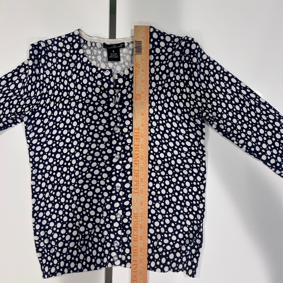 Blue White Polka Dot 3/4 Sleeve Stretchy Cotton Knit Top - Picture 6 of 8